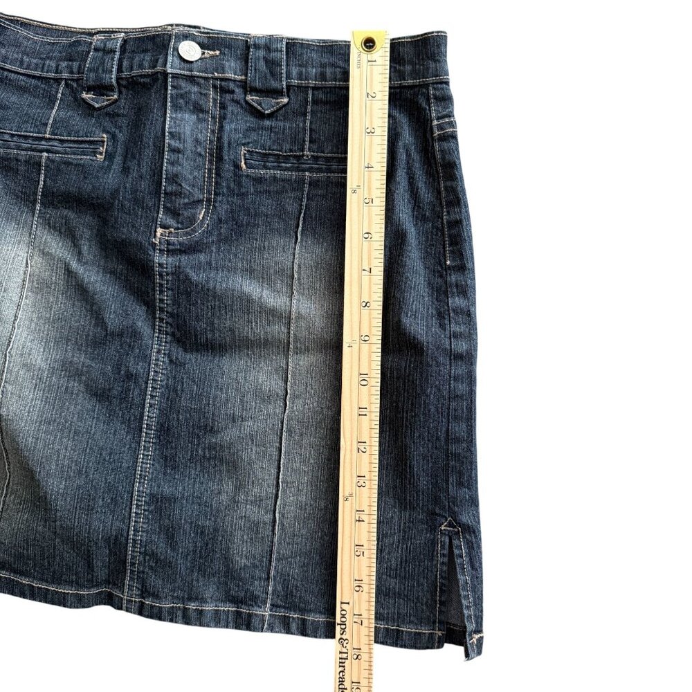 Vintage Z. Cavaricci Denim Mini Skirt Size 9 Y2K Style Front Pockets Side Slits - Picture 3 of 11